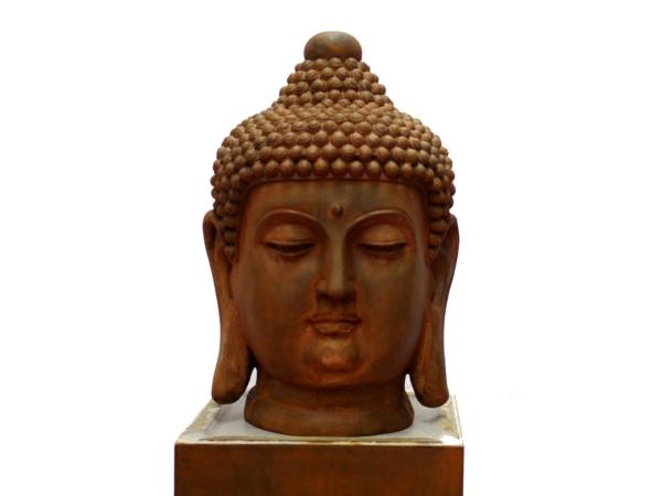 Buddha Kopf Büste Kunststein Edelrost B38 T40 H60cm