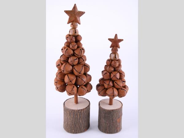 Tannenbaum Glocke Blech a Holzstamm   D9 H28cm