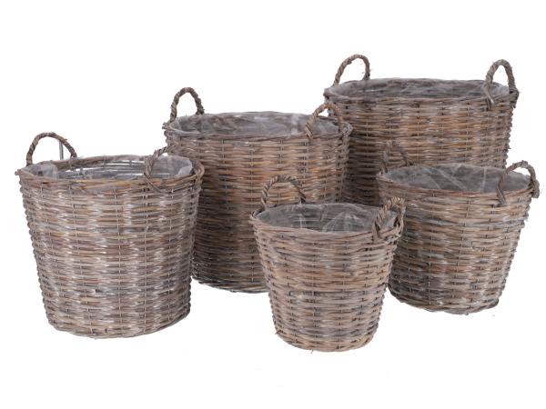 Korb Rattan gespalten m Henkel zylindrisch Set5 D47 H40cm