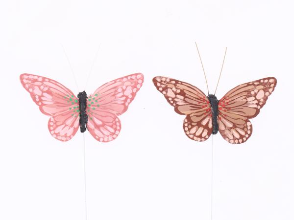 Schmetterling Feder Boho a Draht 2fb pink+braun  B10,5cm