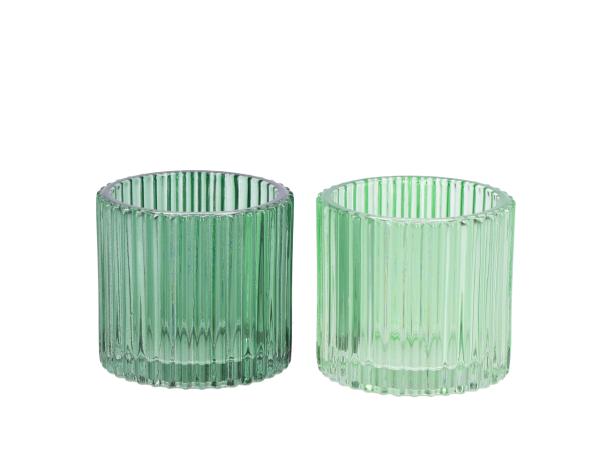 Teelichtglas Rille 2FB grün sortiert dickwandig 