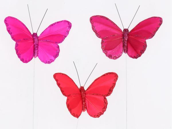 Schmetterling a Draht 3Fb pink sort Glitterenden D10 Draht20cm