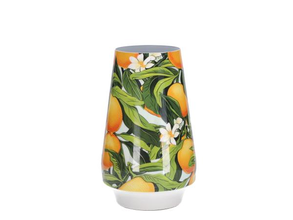 Vase Metall Druckmotiv Orange-Blüten emailliert 