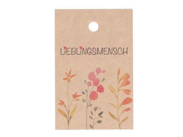 Anhänger Papier "Lieblingsmensch" m Blumen H80 B55mm H80 B55mm