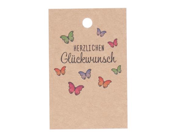 Anhänger Papier "Herzlichen Glückwunsch" m Schmetterlingen H80 B55mm H80 B55mm