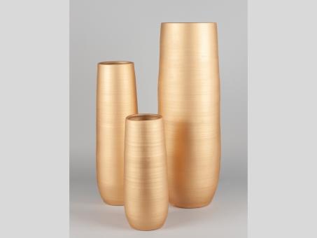 Vase Rille H70cm gold matt handgetöpfert   H70 D22cm